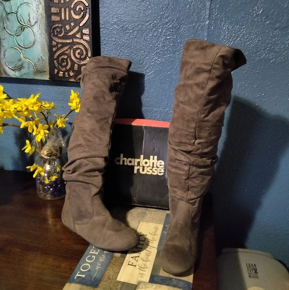 Charlotte Russe Dark Faux Suede Gray Over-the-Knee Boots Size 10M